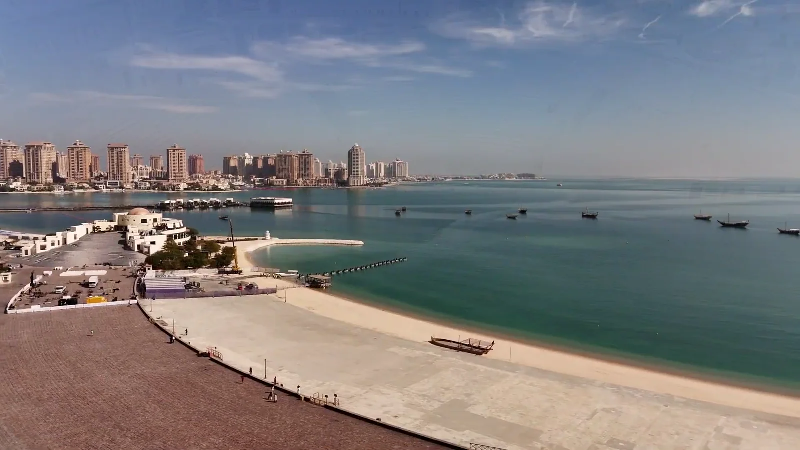 Beach promenade and skyline in Doha, Qatar