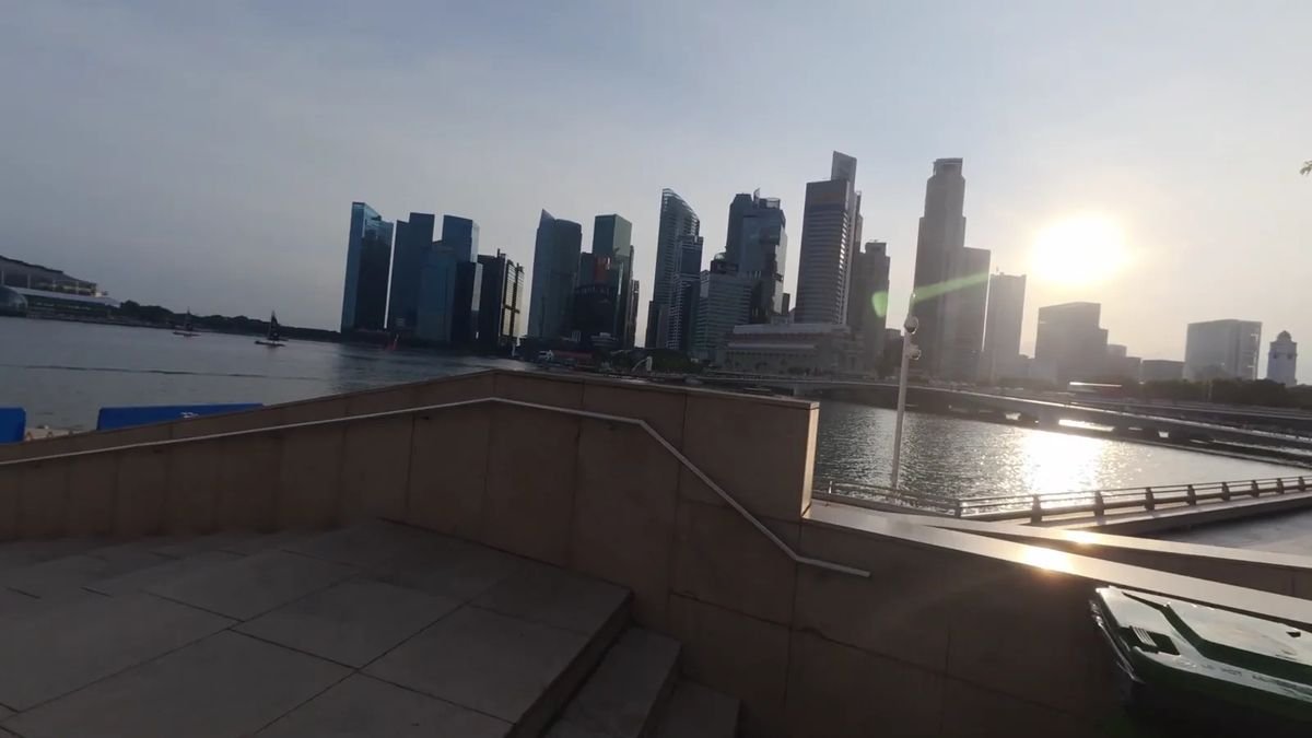 Singapore skyline at sunset from the waterfront