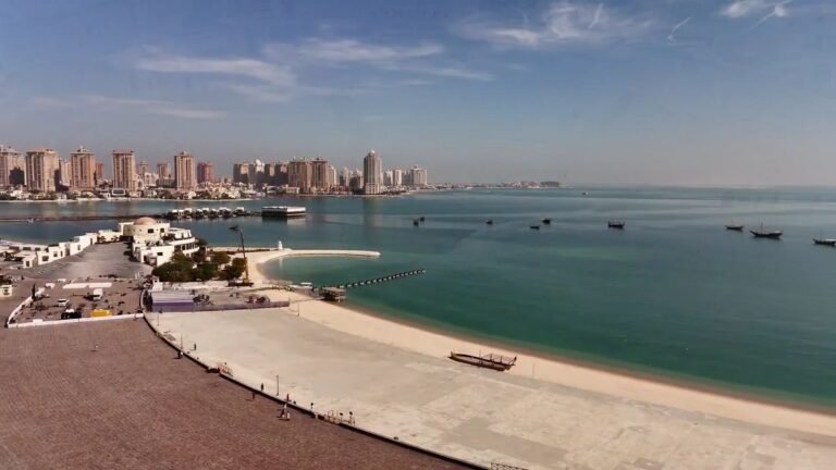 Beach promenade and skyline in Doha, Qatar