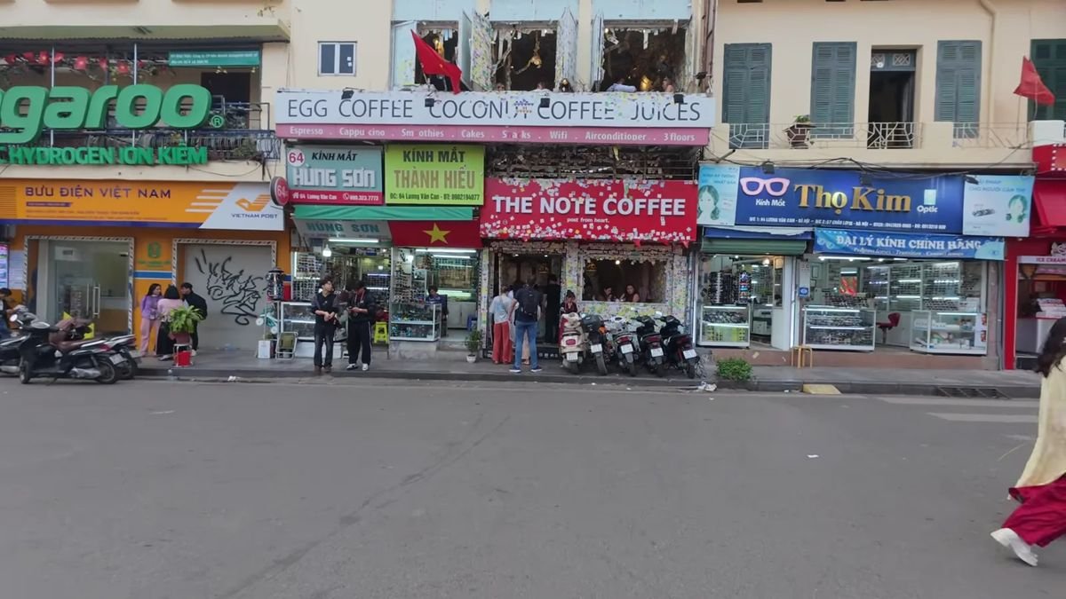 Street of small cafés and shops in Vietnam